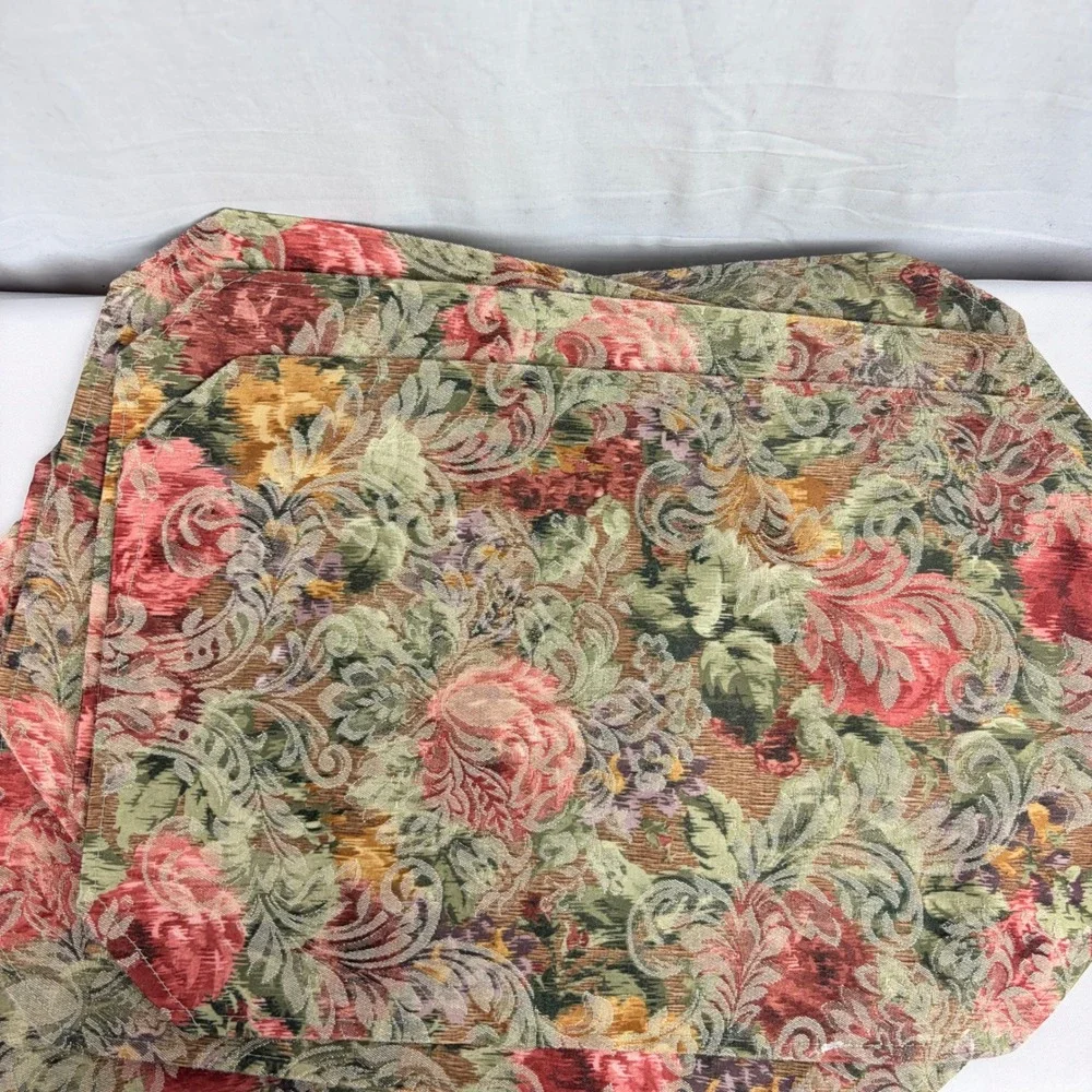 Vintage‎ Floral Tapestry Placemats Set of 6 Reversible Damask Rose Green Cream